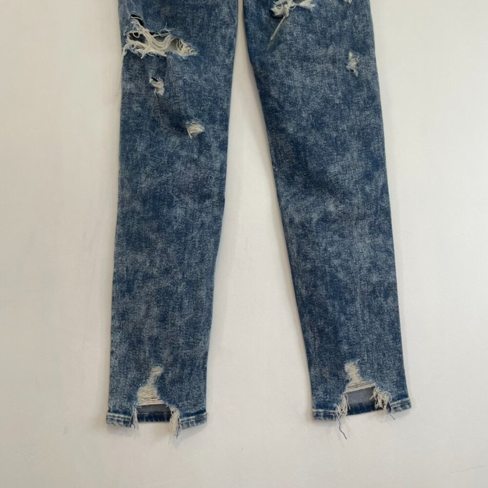 AMERICAN EAGLE AE Stretch Ripped Mom Jean Acid Wash High Waisted Cropped 0 LONG - Picture 15 of 16